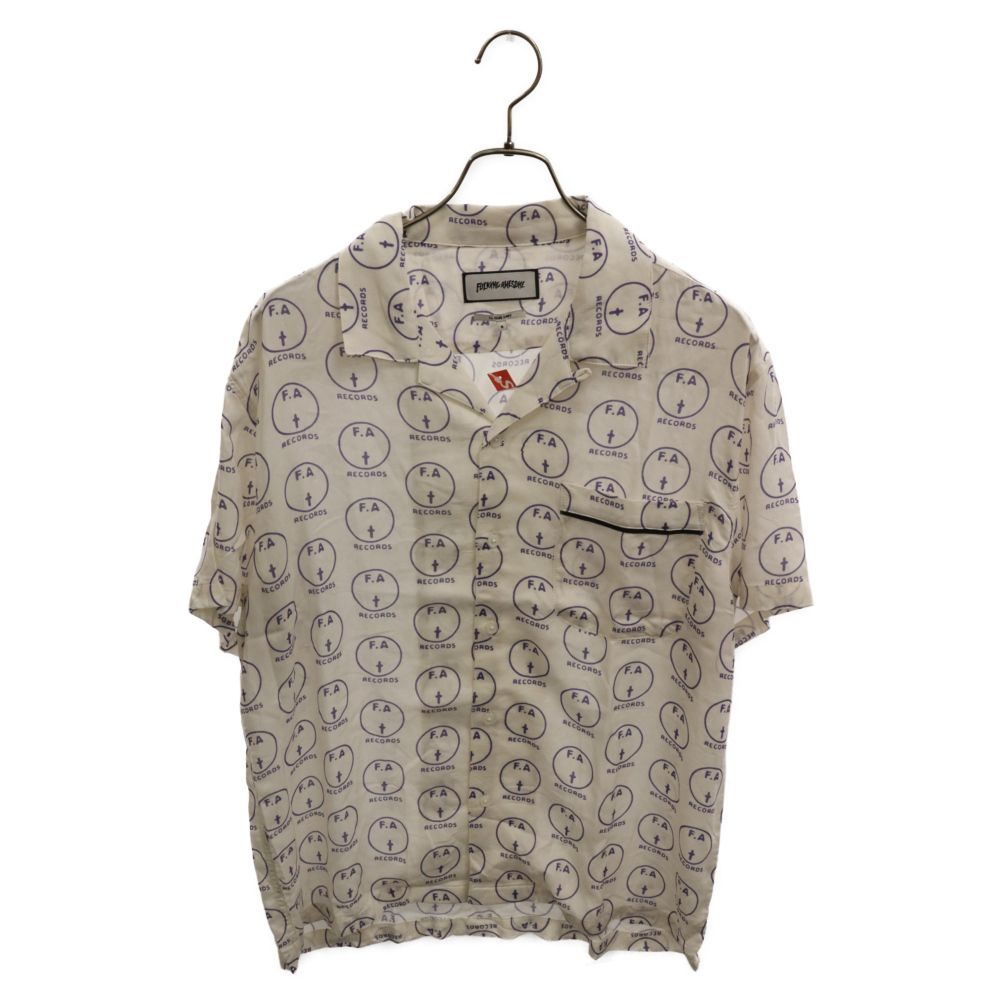 FUCKING AWESOME (ファッキンオーサム) F.A Record Club Shirt レコードクラブ 総柄 オープンカラー レーヨン 半袖シャツ ホワイト