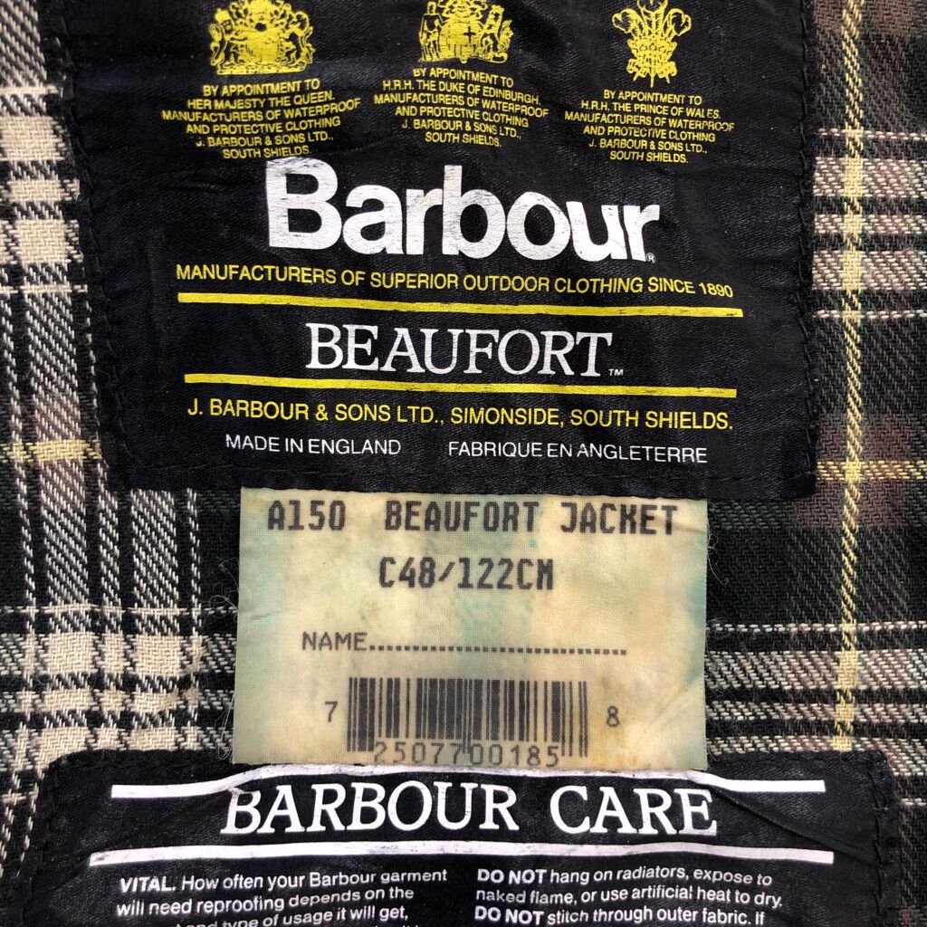 90年代 イングランド製 Barbour バブアー BEAUFORT ビューフォート オイルドジャケット オリーブ (メンズ C48) 中古 古着 R6272 90年代 イングランド製 Barbour バブアー BEAUFORT ビューフォート