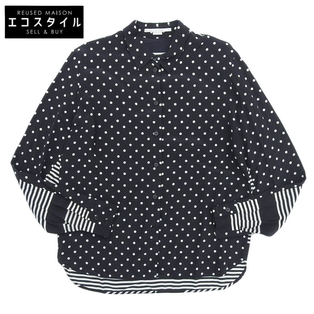 STELLA McCARTNEY ステラマッカートニー STELLA McCARTNEY ステラマッカートニー ドット柄 ボーダー シルク シャツ メンズ ブラック 44 44