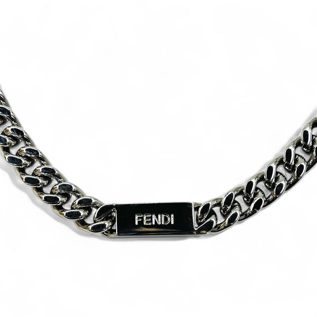 ◇フェンディ◇メタル/バゲット/チェーン/ネックレス/ブランド 人気☆FENDI FFバゲット ネックレス パラジウム仕上げ チェーン