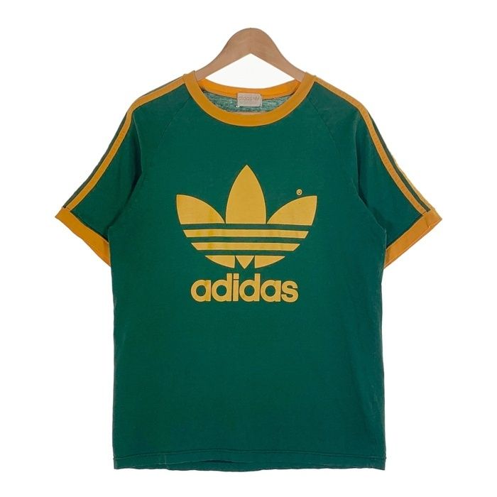 80's~ adidas アディダス ラグランスリーブ プリントTシャツ グリーン イエロー AA-4630 Size M-L