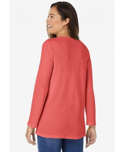  ウーマン ウィズイン レディース シャツ トップス Plus Size Within Embroidered Thermal Henley Tee Pumpkin vine embroidery 長袖 シャツ ブラウス