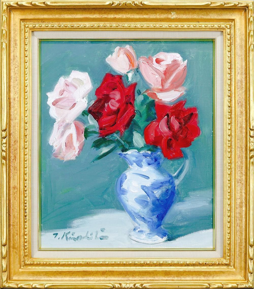 木下孝則 ばら 油彩8号 静物画 バラ 日動画廊取扱い 花 絵画 原画 真