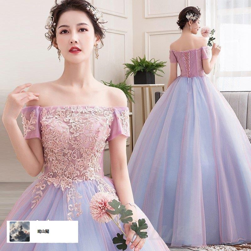 ウエディングドレス ドレス 二次会 花嫁 ロングドレス 大きいサイズ 3L オフショルダー 袖あり 半袖 レース プリンセスライン マキシWP 104