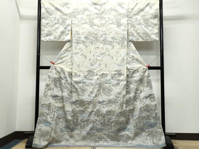 平和屋着物●訪問着 本場染大島紬 風景人物文 正絹 CAAR8386vf