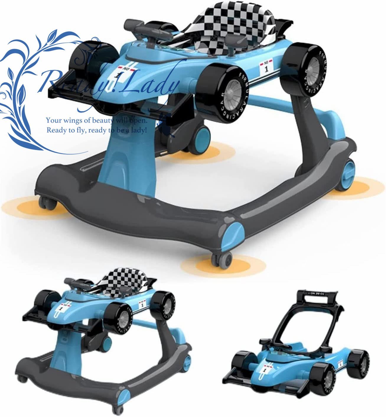 ベビー 歩行器 赤ちゃん 歩行機 育児 歩行器 2way ウォーカー/手押し車として使用可能 安全ストッパー 取り外し可能 高度調整可能 滑り止め 車形 安全 音楽を再生可能 6か月 (blue)