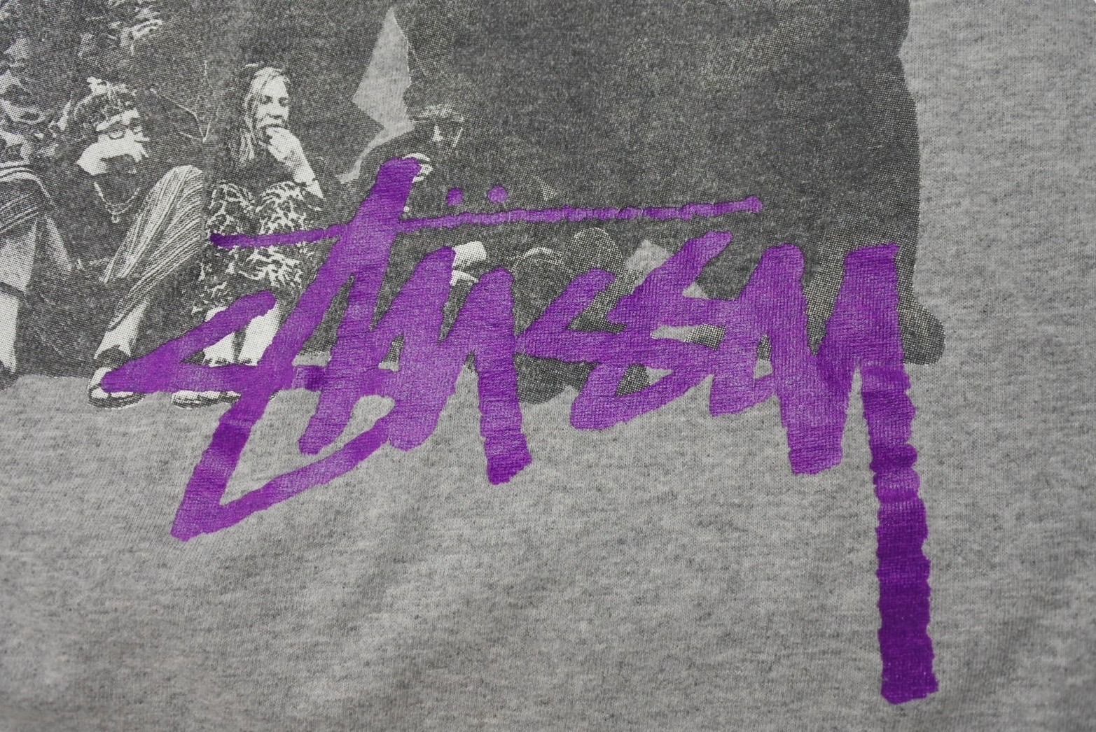 90s USA製 STUSSYステューシー 白タグ フォトプリント コットンTシャツ OLD STUSSY オールドステューシー フォト 半袖Tシャツ 古着 ヴィンテージ コットン グレー ブラック サイズXL 美品 中古 4c075818