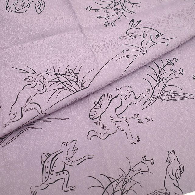 新古品】 長襦袢 未使用 襦袢 正絹 浅紫色 鳥獣戯画 うさぎ 兎