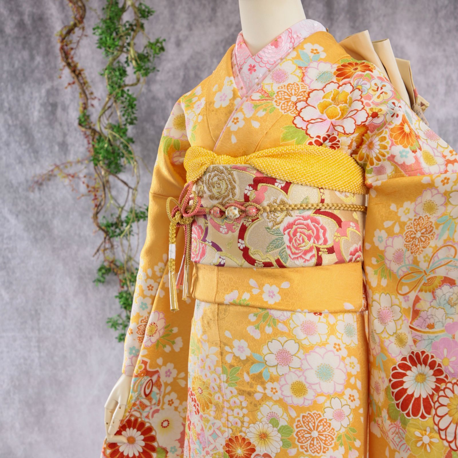 振袖フルセット 振袖セット 振袖 Mサイズ 中古 オレンジ×新古典 美品