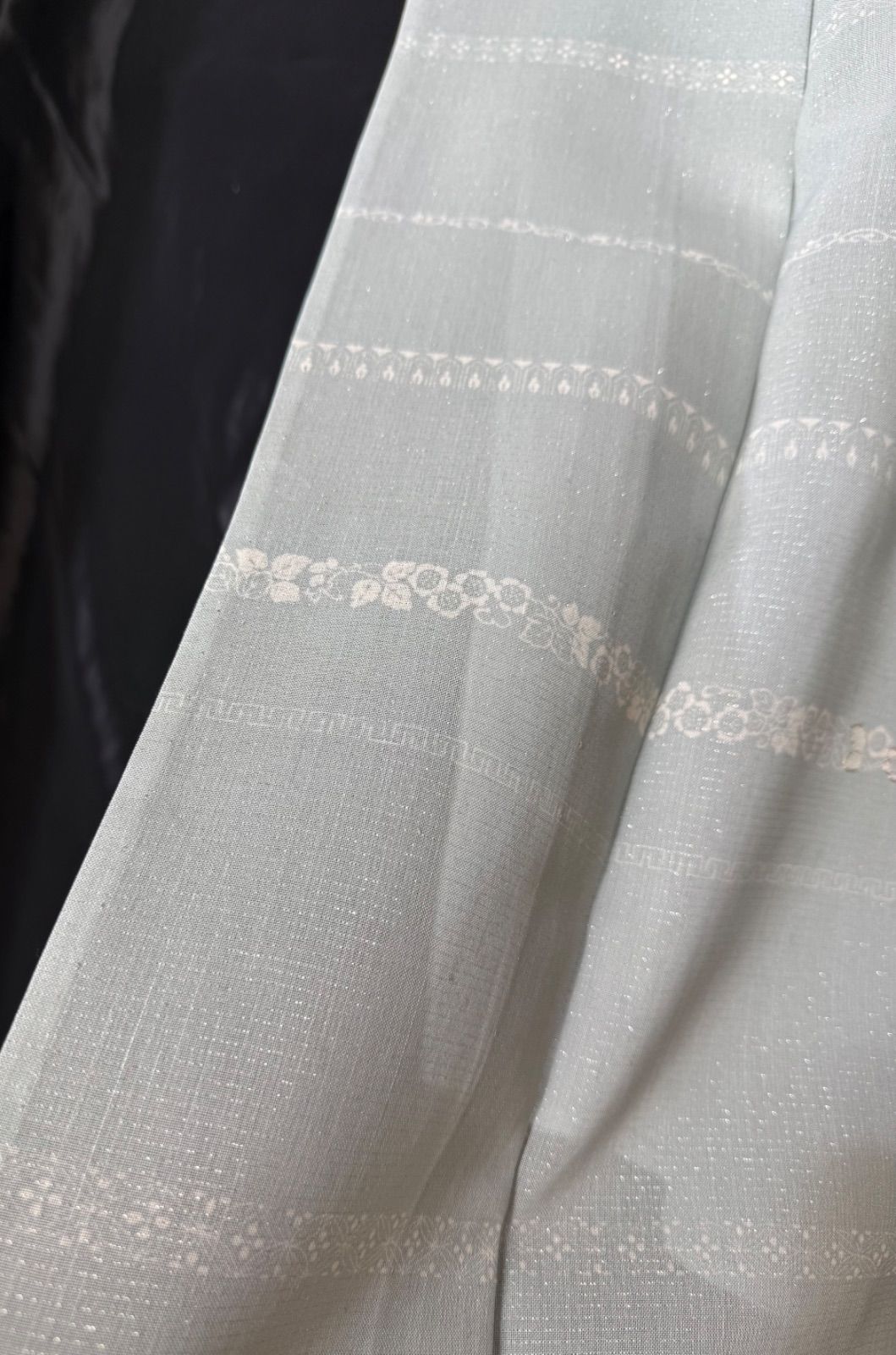 k31☆絹芭蕉ブルーG葡萄訪問着☆豪華トールサイズ身丈167cm単衣広襟