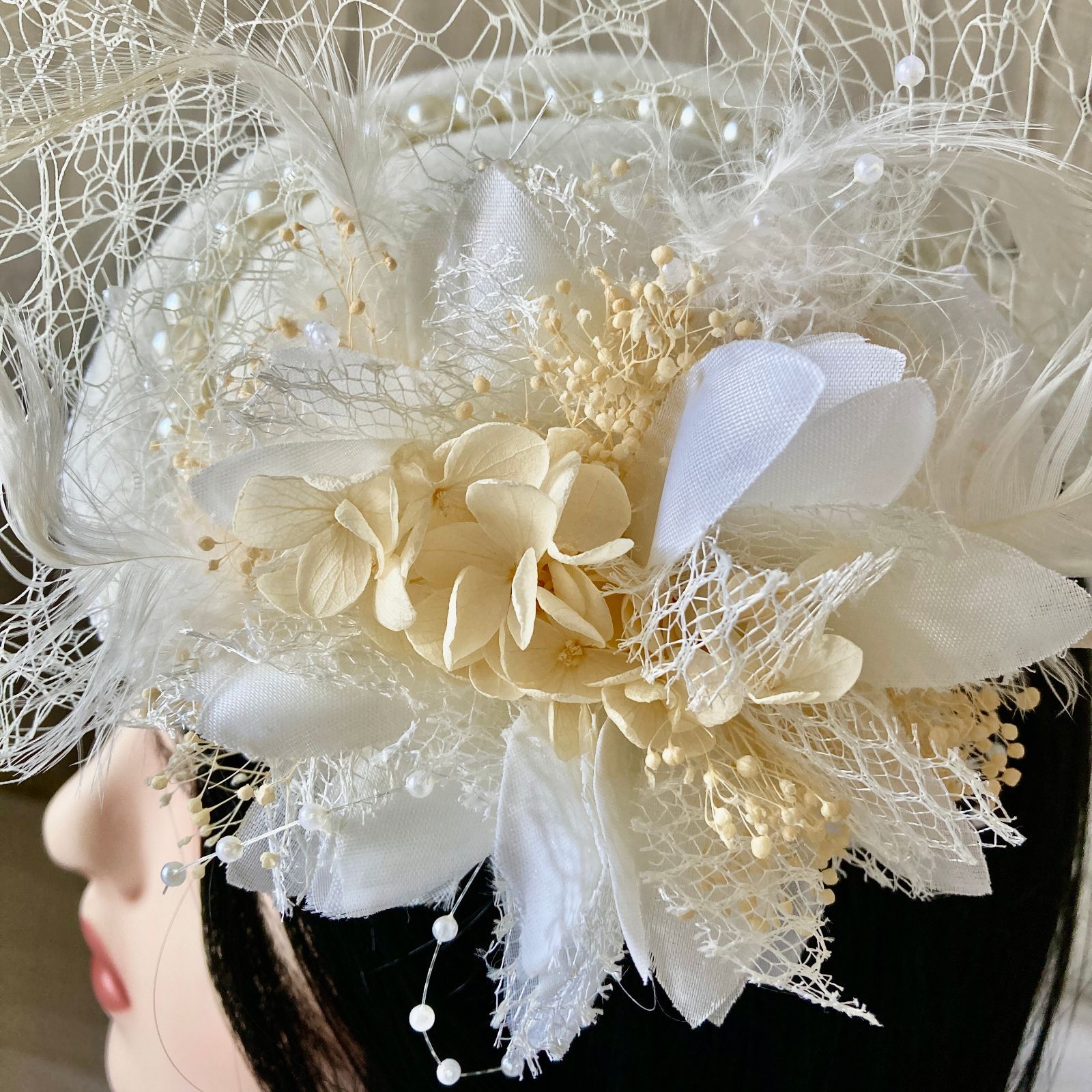 翌日発送 ヘッドドレス【トークハット】カクテルハット トーク帽 プリザーブドフラワー  ウェディング ナチュラル 結婚式