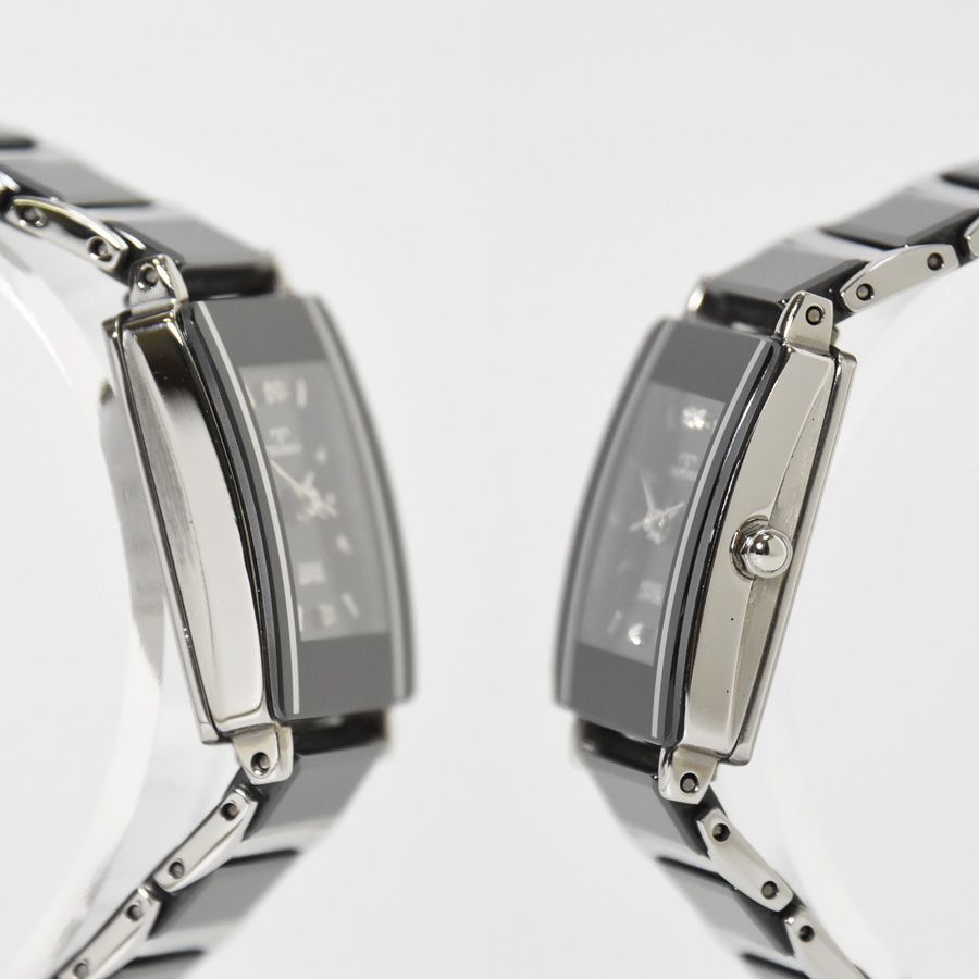【B】TECHNOS テクノス レディース 腕時計 クォーツ アナログ 3BAR ブラック シルバー セラミック サファイヤガラス TAL-742  電池交換済