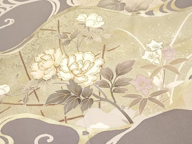 平和屋本店■極上　訪問着　駒刺繍　流水枝花文　金彩　鳩羽鼠色地　逸品　未使用　CYAA2003s5 平和屋本店□極上 訪問着 駒刺繍 流水枝花文 金彩 鳩羽鼠色地 逸品 未