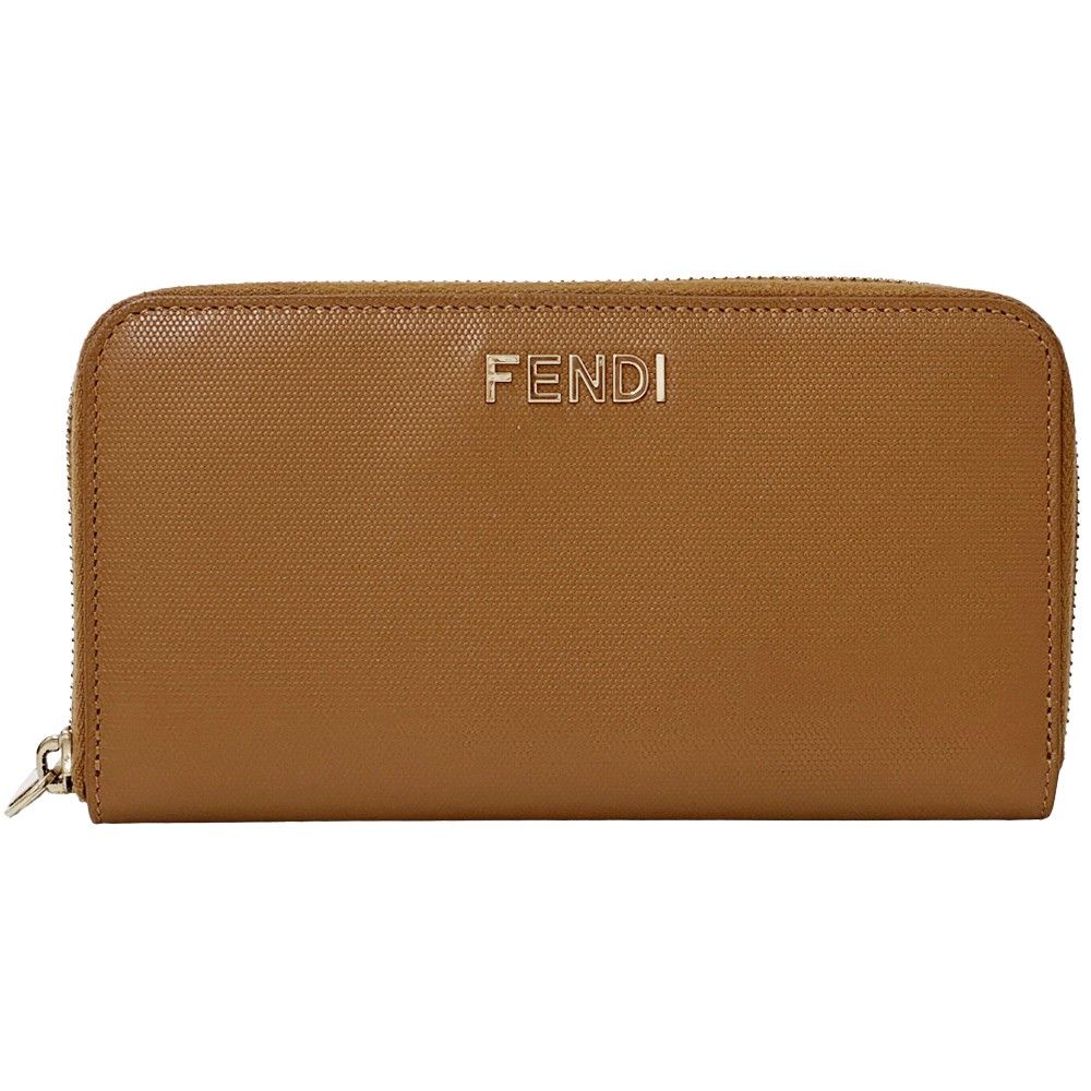 フェンディ FENDI 財布 レディース ブランド 長財布 レザー ブラウン キャメル ラウンドファスナー ロゴ シンプル 上品