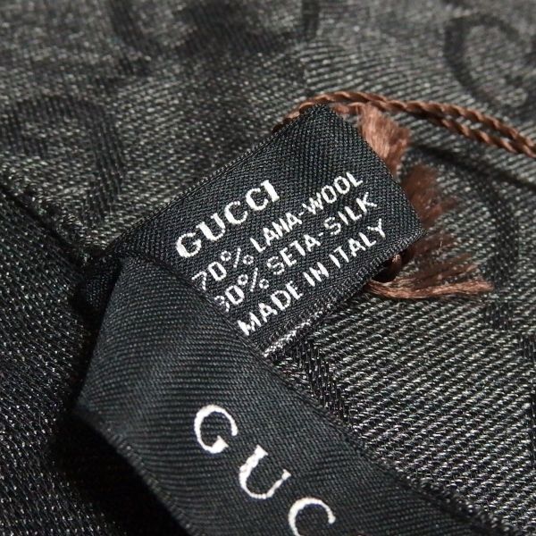 極美品★GUCCI GGジャガード ウール シルク混 ショール 165903 ストール マフラー グレー グッチ★