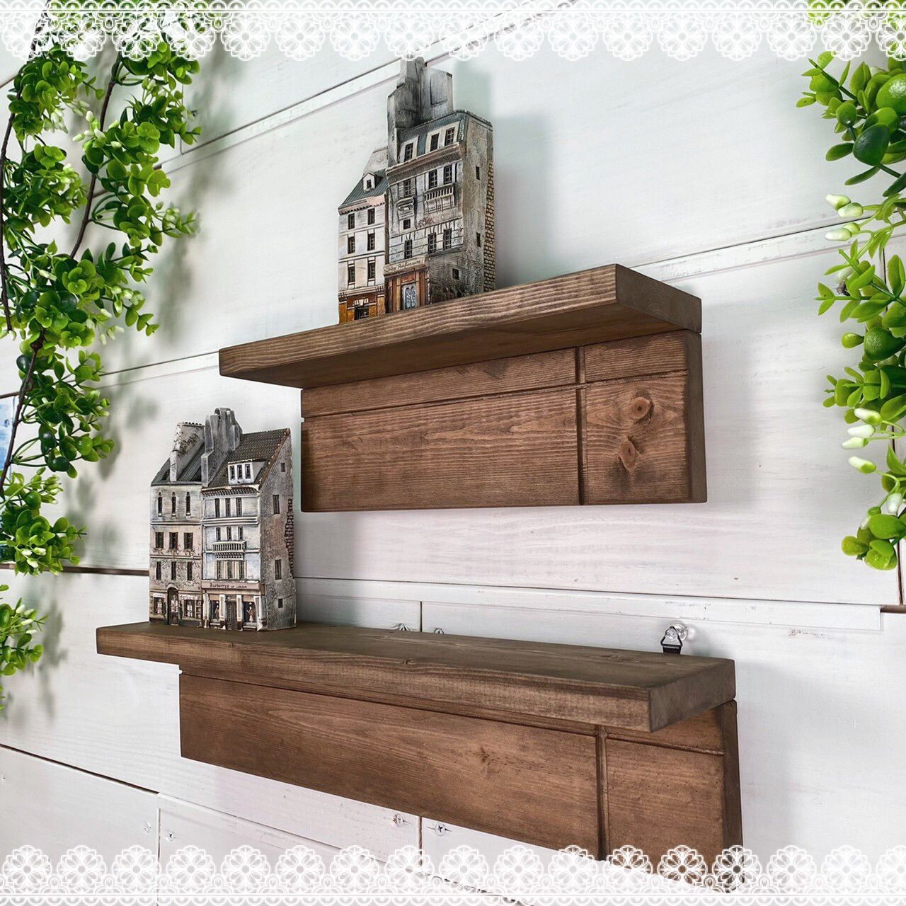 Cross Design ウォールシェルフ 2Set　アンティークウォルナット