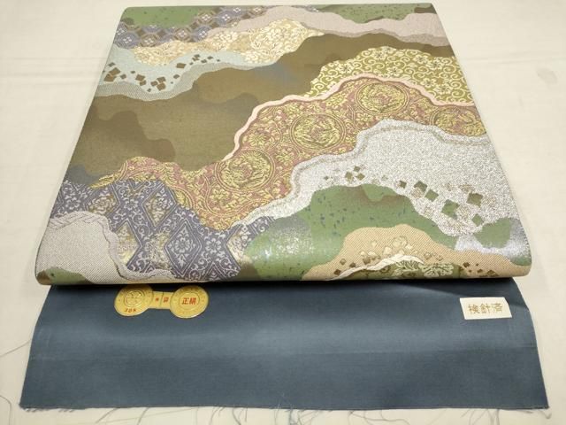 平和屋着物▽西陣 とみや織物 六通柄袋帯 道長花文 えづら箔 金