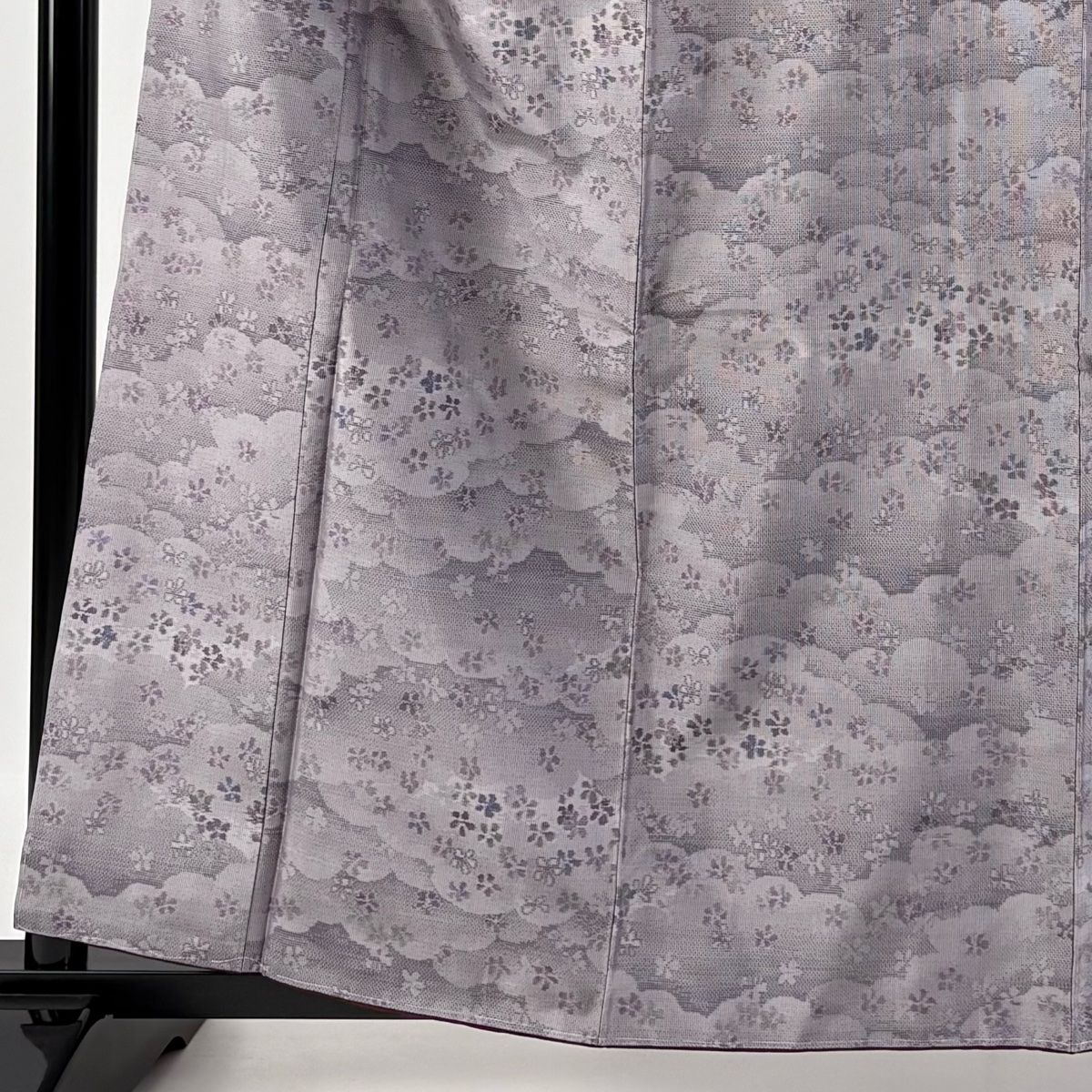 大島紬 身丈161.5cm 裄丈67cm M 袷 都喜ヱ門 やまと 証紙 雲文 花 灰紫  