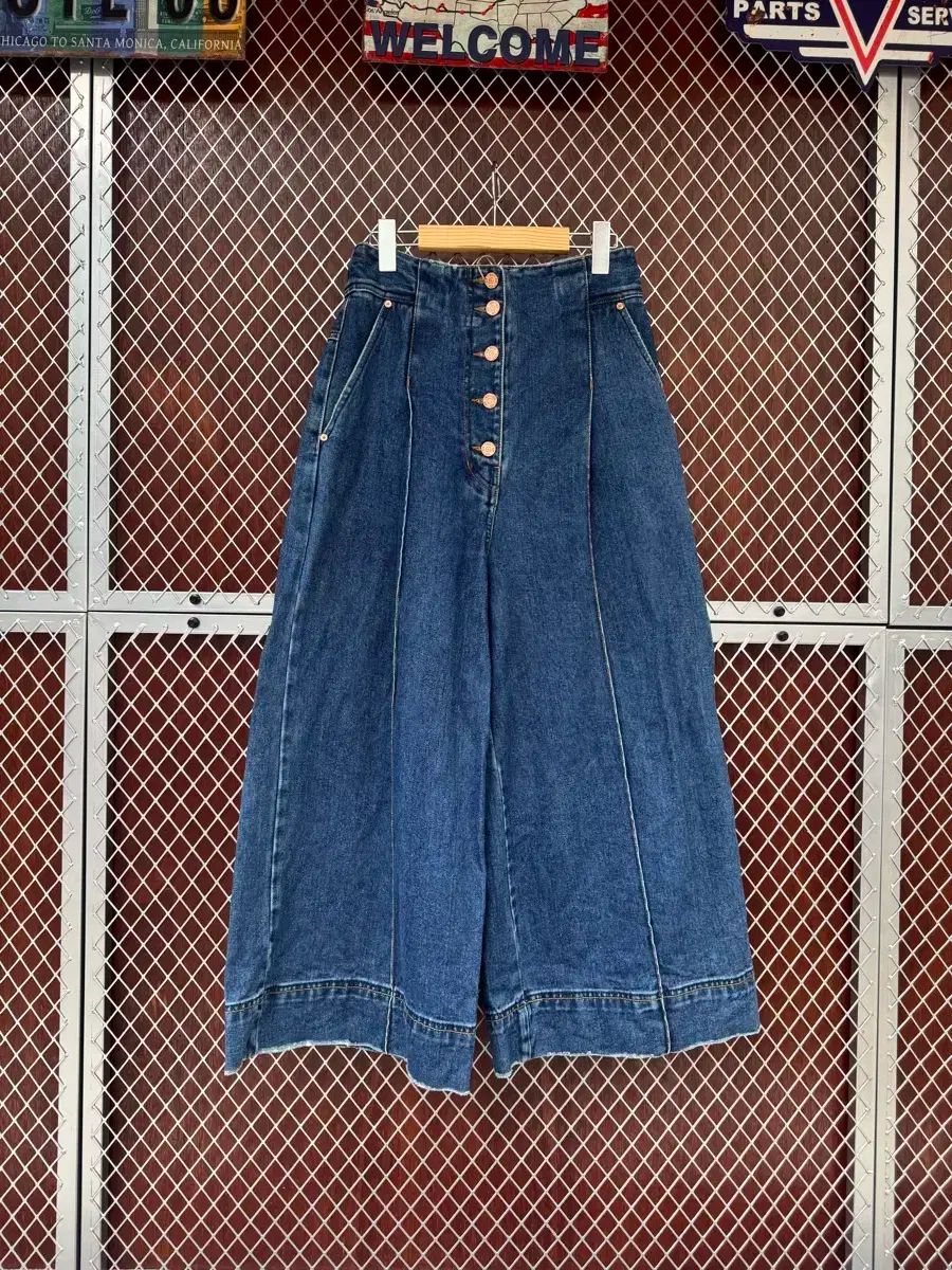 LUCKY CHOUETTE ラッキーシュエトゥ ワイド ハイウエスト ボタン ステッチ デニムパンツ デニム M