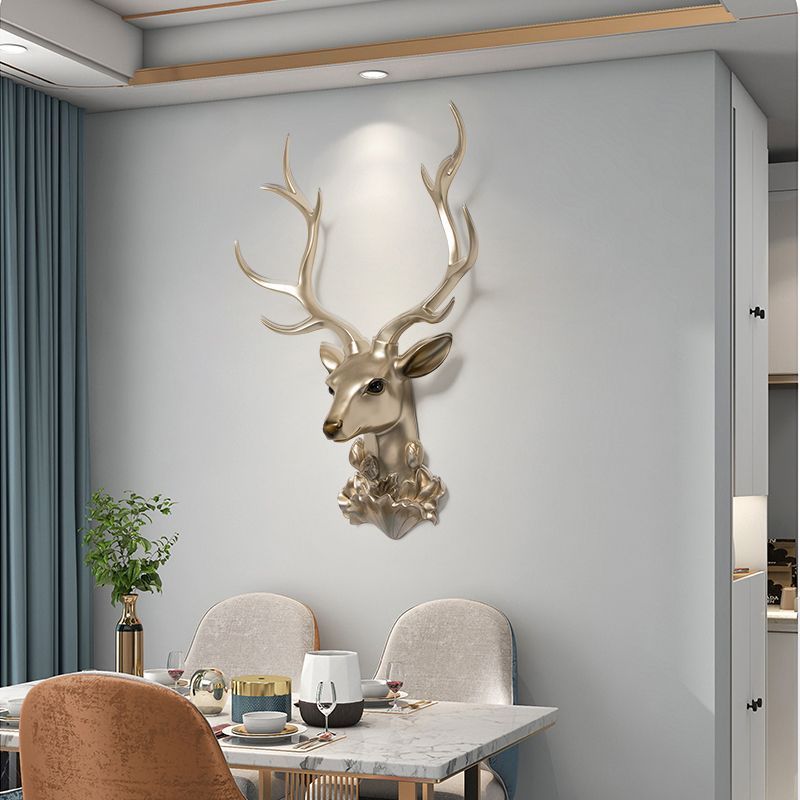ハンティングトロフィー調 壁掛けインテリア 鹿 頭 直径48cm ゴールド