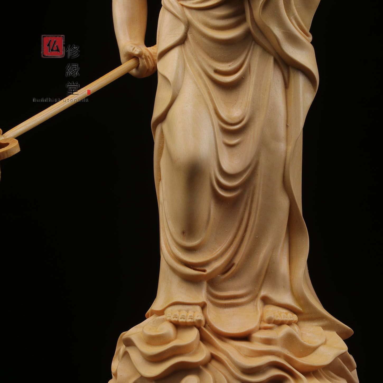 【修縁堂】極上彫 木彫仏像 地蔵菩薩立像 彫刻 仏教工芸品 柘植材 仏師で仕上げ仏像