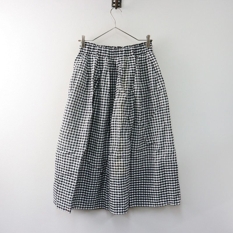 ヒムカシ HIMUKASHI ギンガムチェック コットン シルク イージー スカート 1｜ブラック ホワイト ボトムス 2400014624137