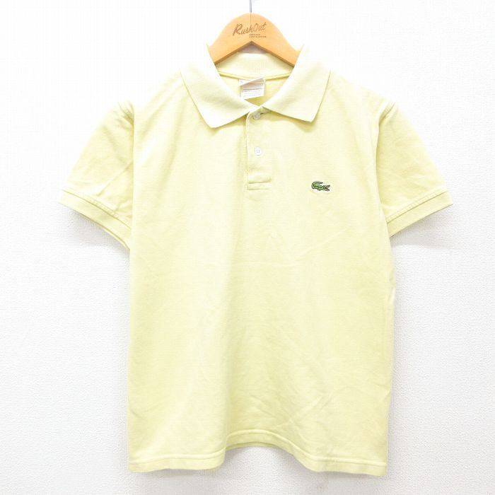 L/古着 ラコステ LACOSTE 半袖 ブランド ポロ シャツ メンズ 00s ワンポイントロゴ 鹿の子 薄黄 イエロー 24jul17 中古 トップス