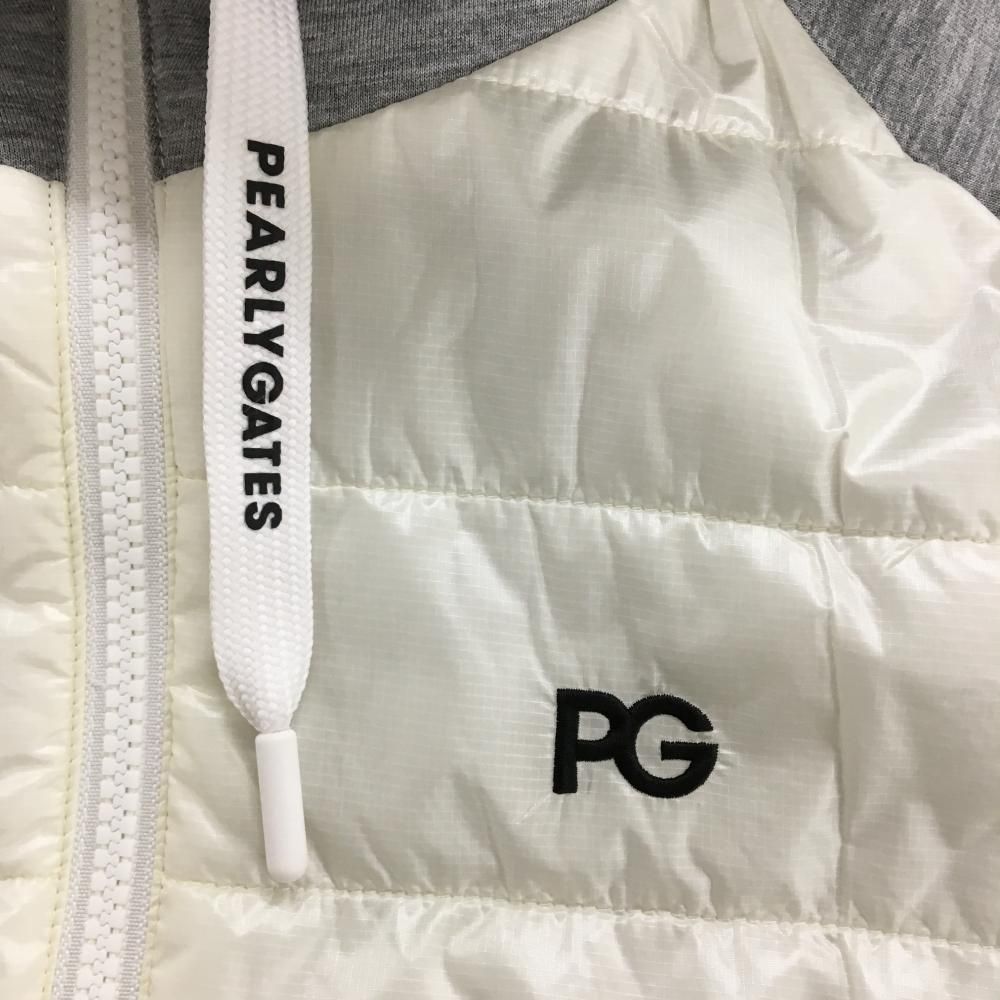 超美品】パーリーゲイツ 中綿異素材ロングジャケット グレー×白 前身頃