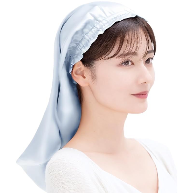 [COCOSILK] シルク ナイトキャップ ロングヘア用 シルクキャップ 筒型 ナイトキャップ ロング 髪 シルク100% 筒 ロングヘア 筒状 ヘアキャップ (45cm， Free Size， ライトパープル)