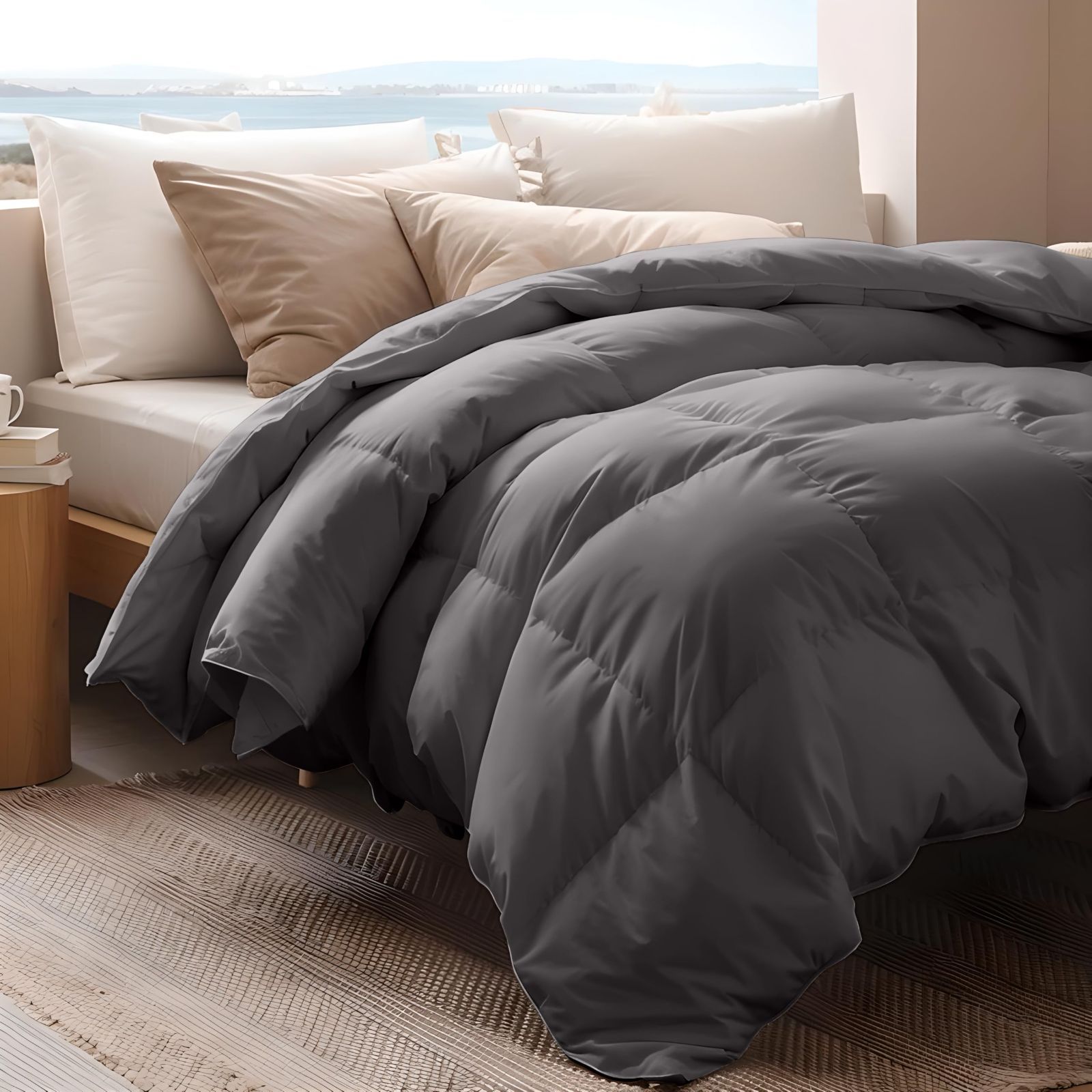 肌掛け布団 ふとん グレー ATOPEN ダックダウン85% サイズ 150cm*210cm 独自技術とデザインの抗菌防臭加工 0℃～25℃での使用を推奨 洗える 雲のように軽い 重量 約1.4kg シングル 羽毛布団 充填量0.8kg 春秋 掛け布団