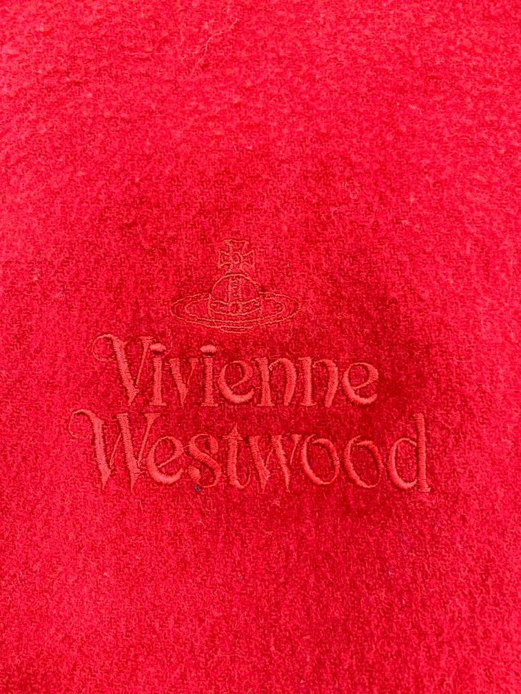 美品 未使用 ヴィヴィアンウエストウッド マフラー レッド 赤 刺繍ロゴ ウール Vivienne Westwood ヴィヴィアンウエストウッド ウール100% ロゴ