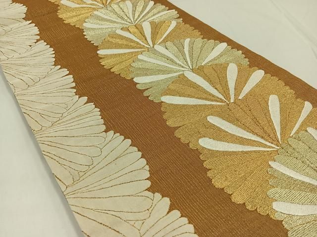 平和屋着物＊夏物 明綴れ 六通柄袋帯 菊 金糸 正絹 逸品 未使用