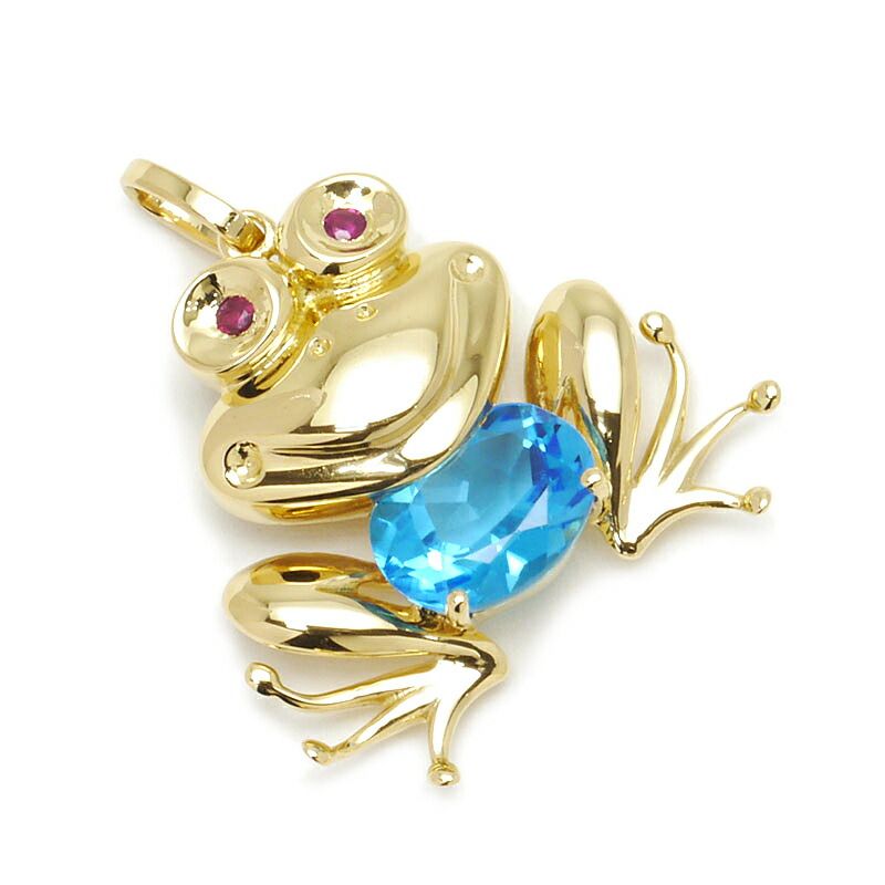 ブルートパーズペンダントトップ K18YG・ブルートパーズ3.40ct・赤色石