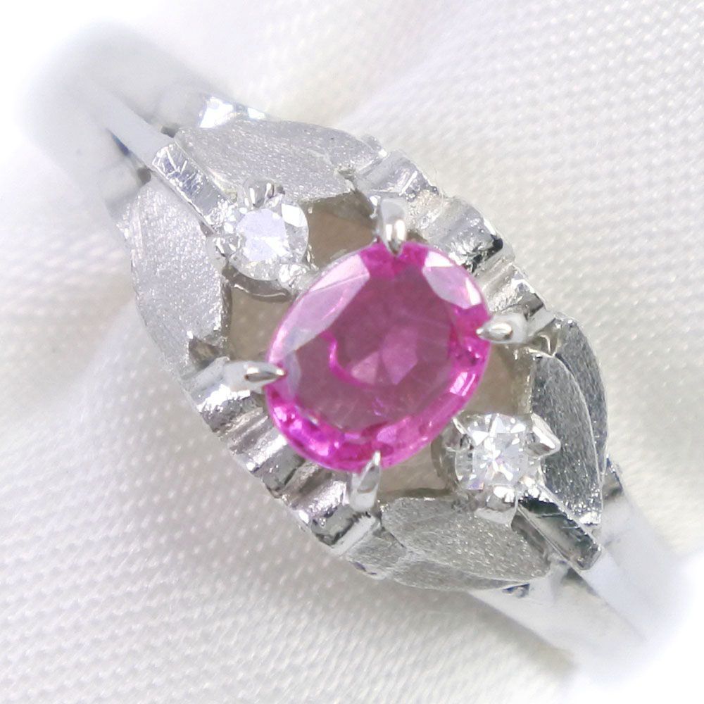 Pt900プラチナ×ルビー×ダイヤモンド 9.5号 ピンク レディース リング・指輪