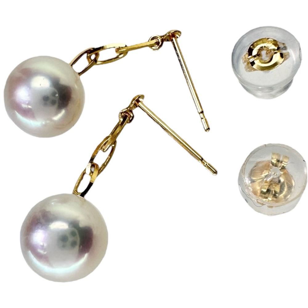 アコヤ真珠 7.6mm ピアス K18ゴールド 18金 1.9g レディース 【中古  