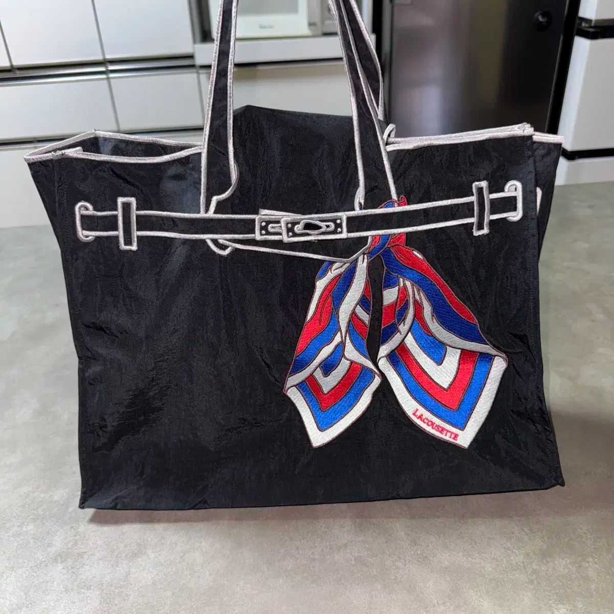 La Cousette ラクゼット スカーフ エコバッグ (ブラック / Lサイズ