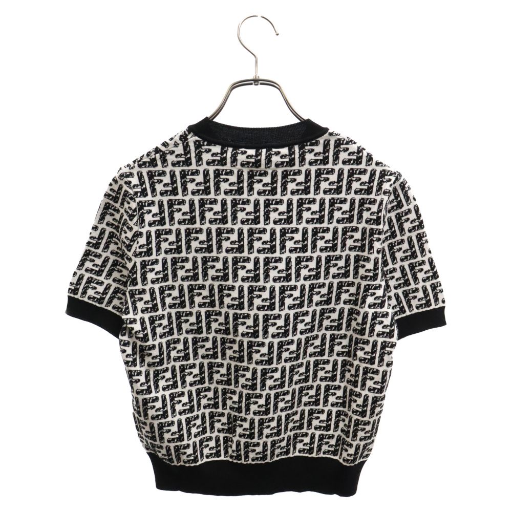 FENDI フェンディ FFロゴ 総柄ニット半袖Tシャツ カットソー FZX550 AD5R ブラック/ホワイト レディース FENDI (フェンディ) FFロゴ 総柄ニット半袖Tシャツ カットソー FZX550