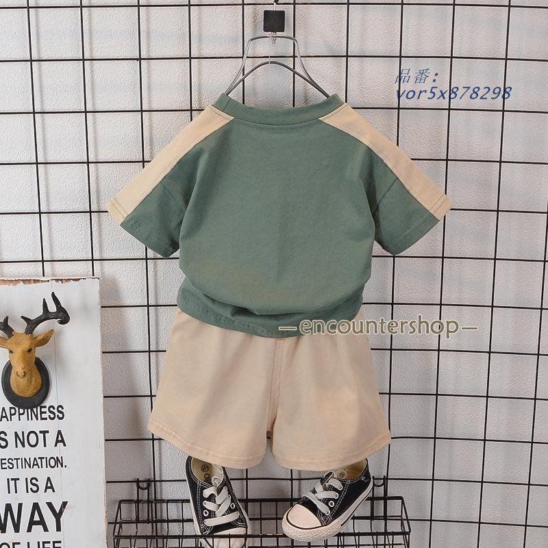 新品未使用 ベビー服 半袖Tシャツ＆ショーツ上下セットアップ 80 男女兼用 ベビー服 セットアップ Tシャツ 半袖 シンプル 子供服 80 100 春