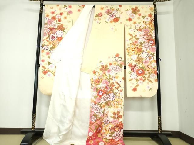 豪華振袖　作家物　絞り　舞花文　暈し染　金彩　着丈167.5cm　正絹 豪華振袖 作家物 絞り 舞花文 暈し染 金彩 着丈167.5cm 正絹