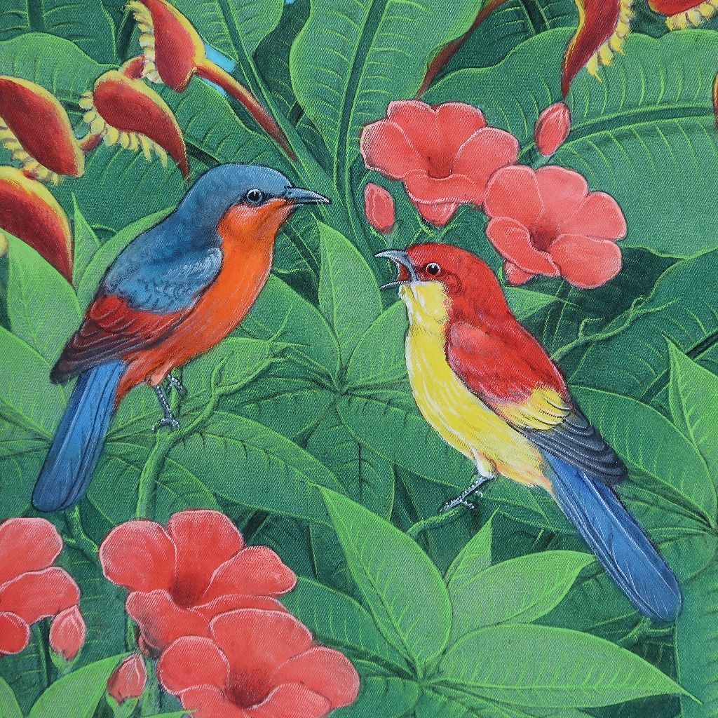 ２匹の鳥の絵 プンゴセカンスタイル 43X53 リゾート バリ絵画 バリ