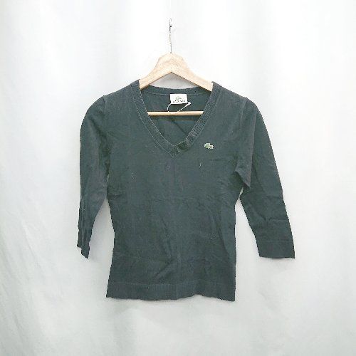 ◇ ⊇ LACOSTE ラコステ 刺繡ロゴ 長袖 ニット サイズ38 ブラック  