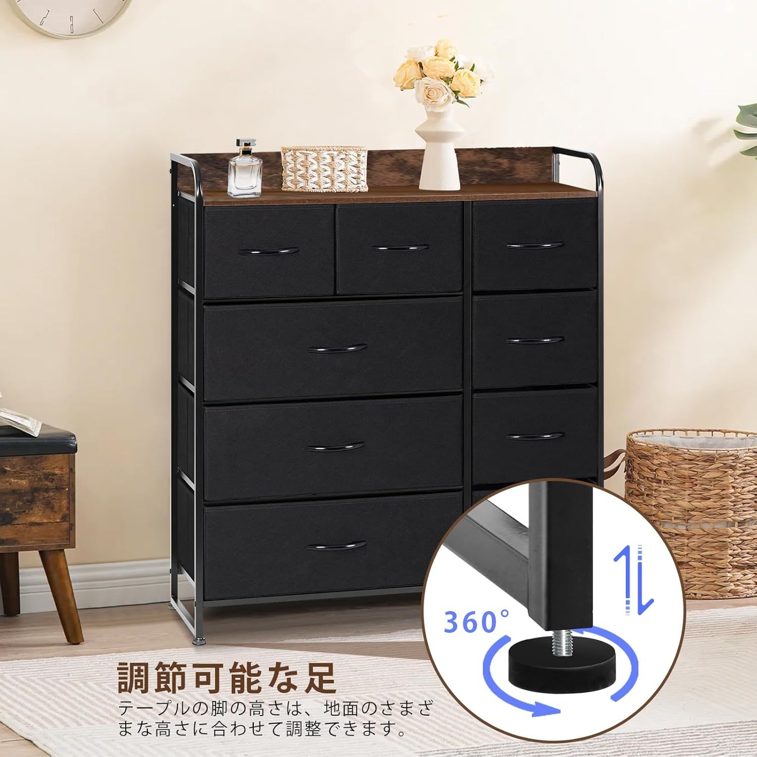 タンス 布製 引き出し 洋服 リビング収納 簡単組立 多機能 転倒防止 4段9杯 タンス 布製 引き出し 洋服 リビング収納 簡単組立 多機能 転倒