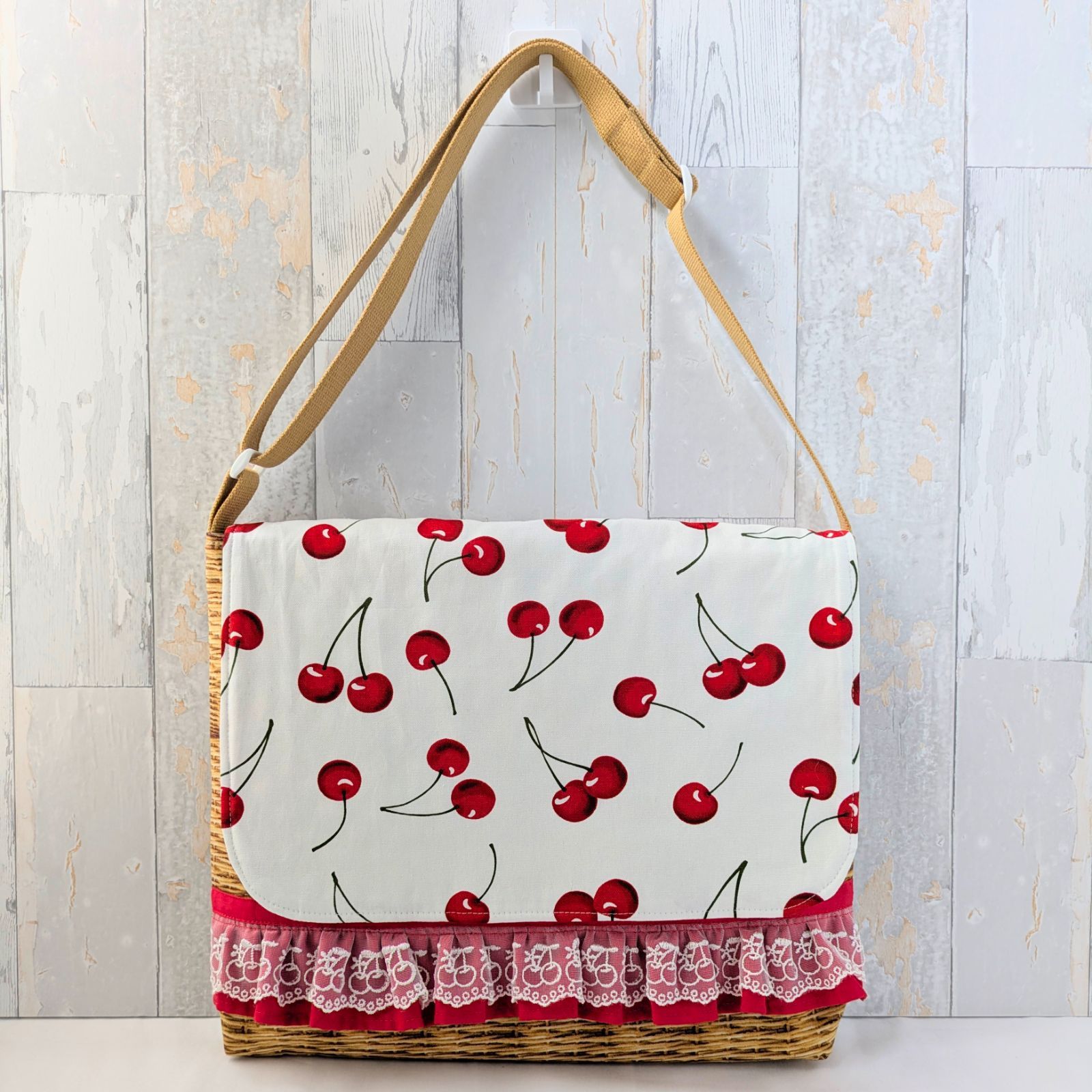 図書袋 絵本バッグ 通園バッグ ショルダー さくらんぼ かご