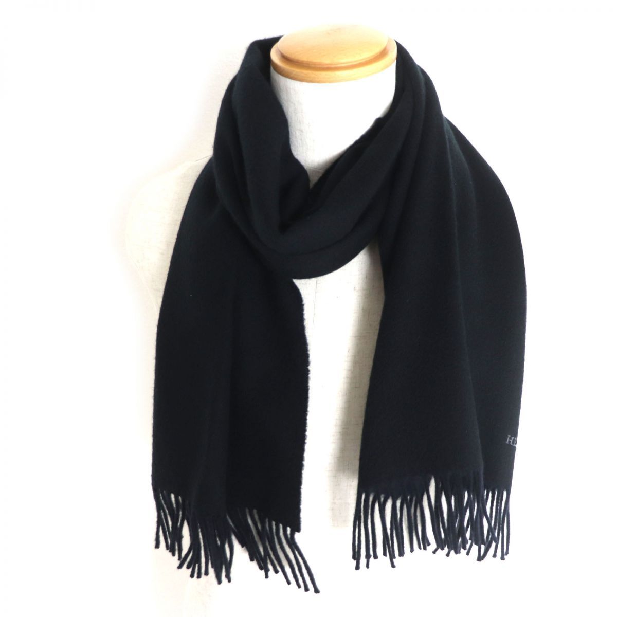 極美品▽HERMES エルメス ロゴ刺繍入り フリンジ付き リバーシブル  