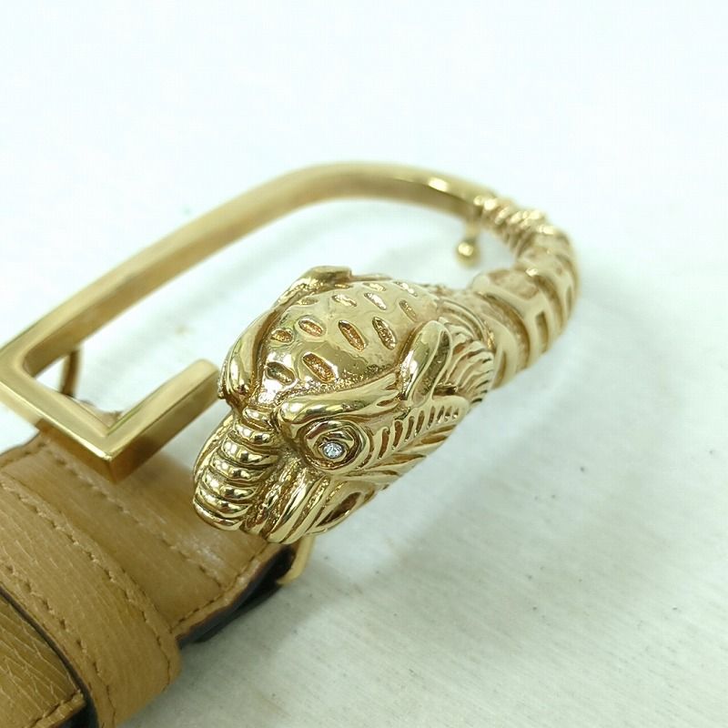 グッチ タイガー レザー ベルト ゴールド ブラウン イタリア製