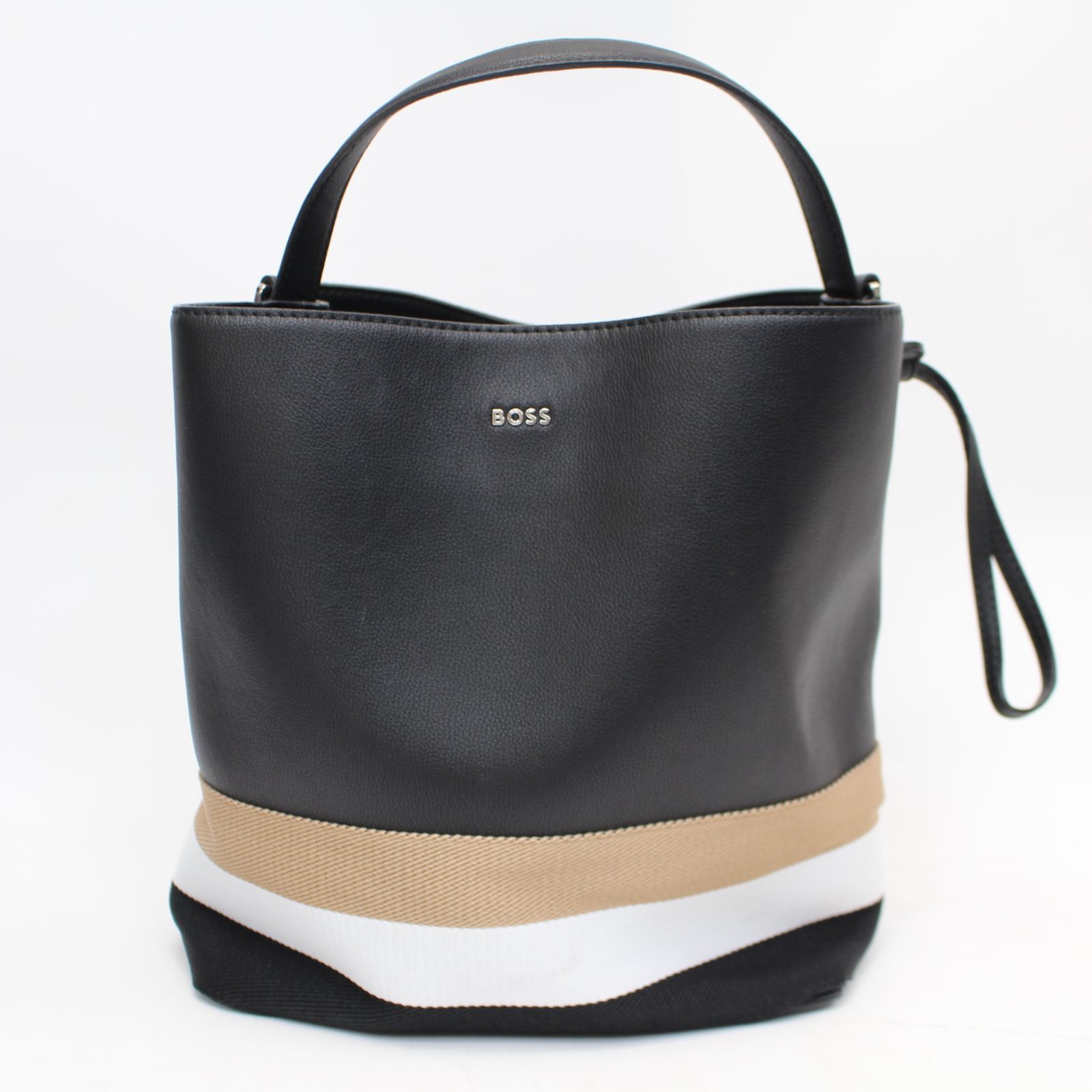 581)HUGO BOSS フェイクレザー2way 巾着 ショルダーバッグ 黒 - メルカリ