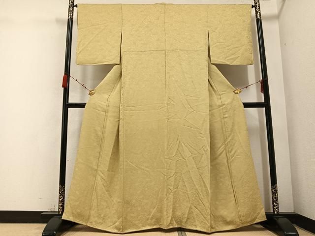 平和屋着物●上質な色無地 舞葉地紋 枯色 正絹 AABB8216ph