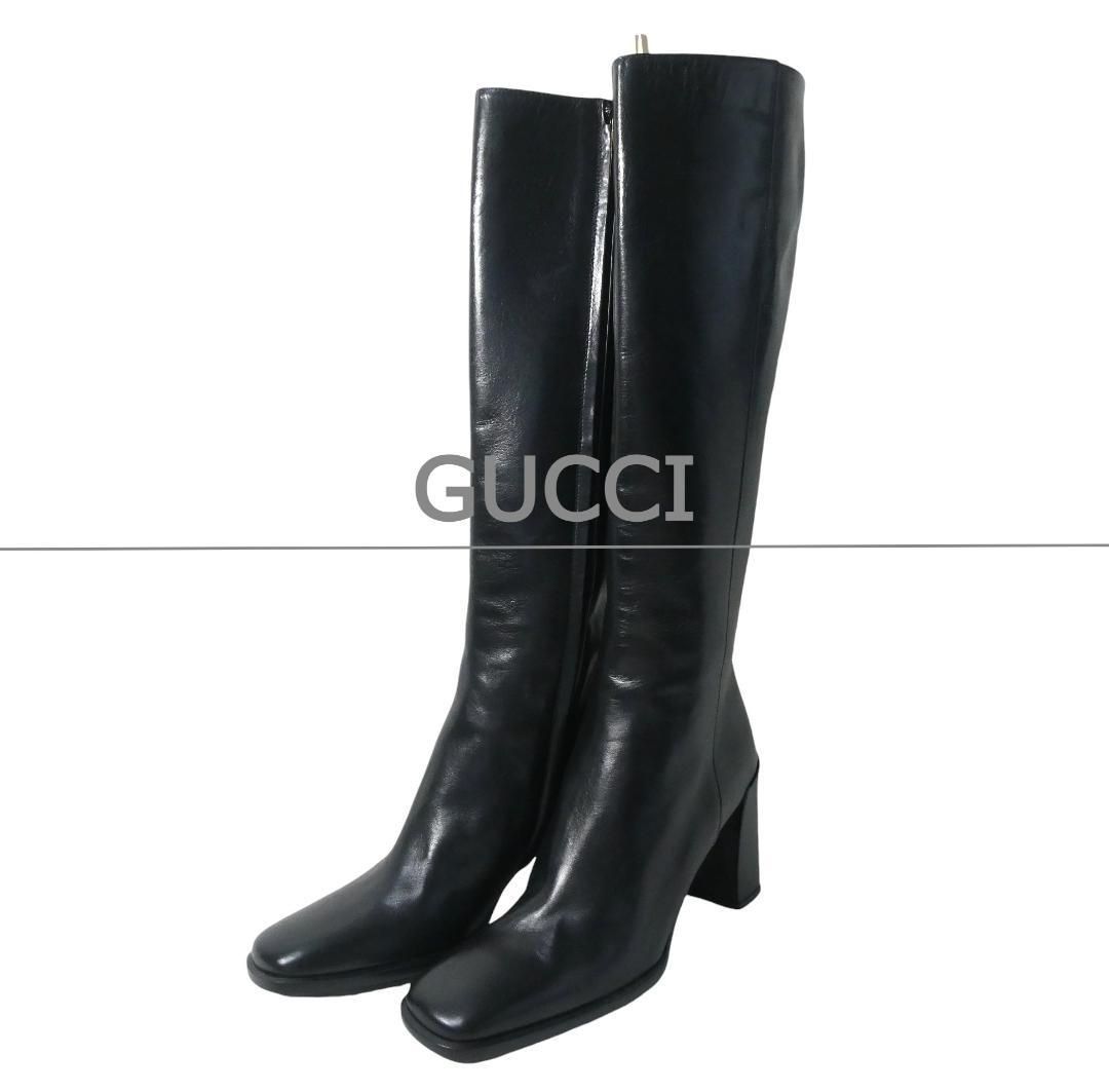 新品未使用　GUCCI グッチ　36.5 ブラック レザーロングブーツ GUCCI◇ロングブーツ/36.5/BLK/レザー/296261 : セカンドストリート