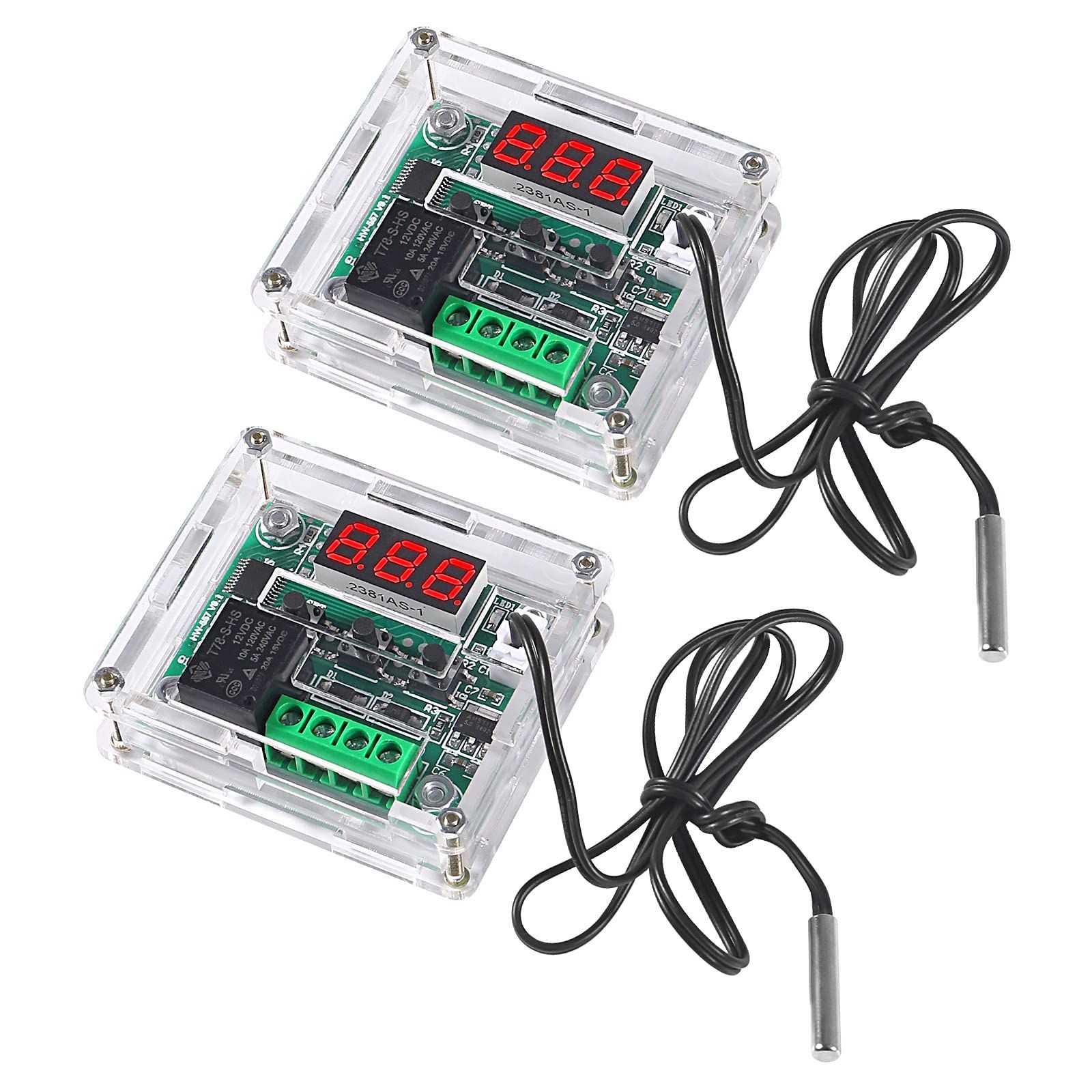 デジタル LED 温度熱センサスイッチ 50～110℃ DC 12 V サーモスタット 温度制御 温度コントローラーボード XH W 1209 防水センサープローブ付き ケース付き ACEIRMC 入り