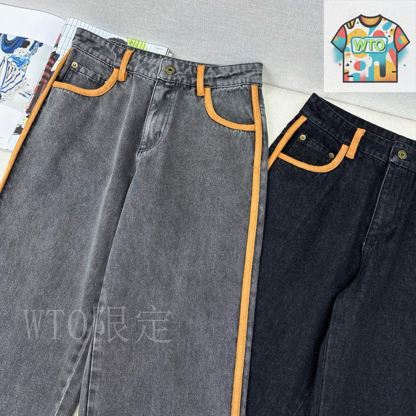 シンプルオシャレなストレート☆Miu Miu☆レザートリムデニム シンプルオシャレなストレート☆Miu Miu☆レザートリムデニム